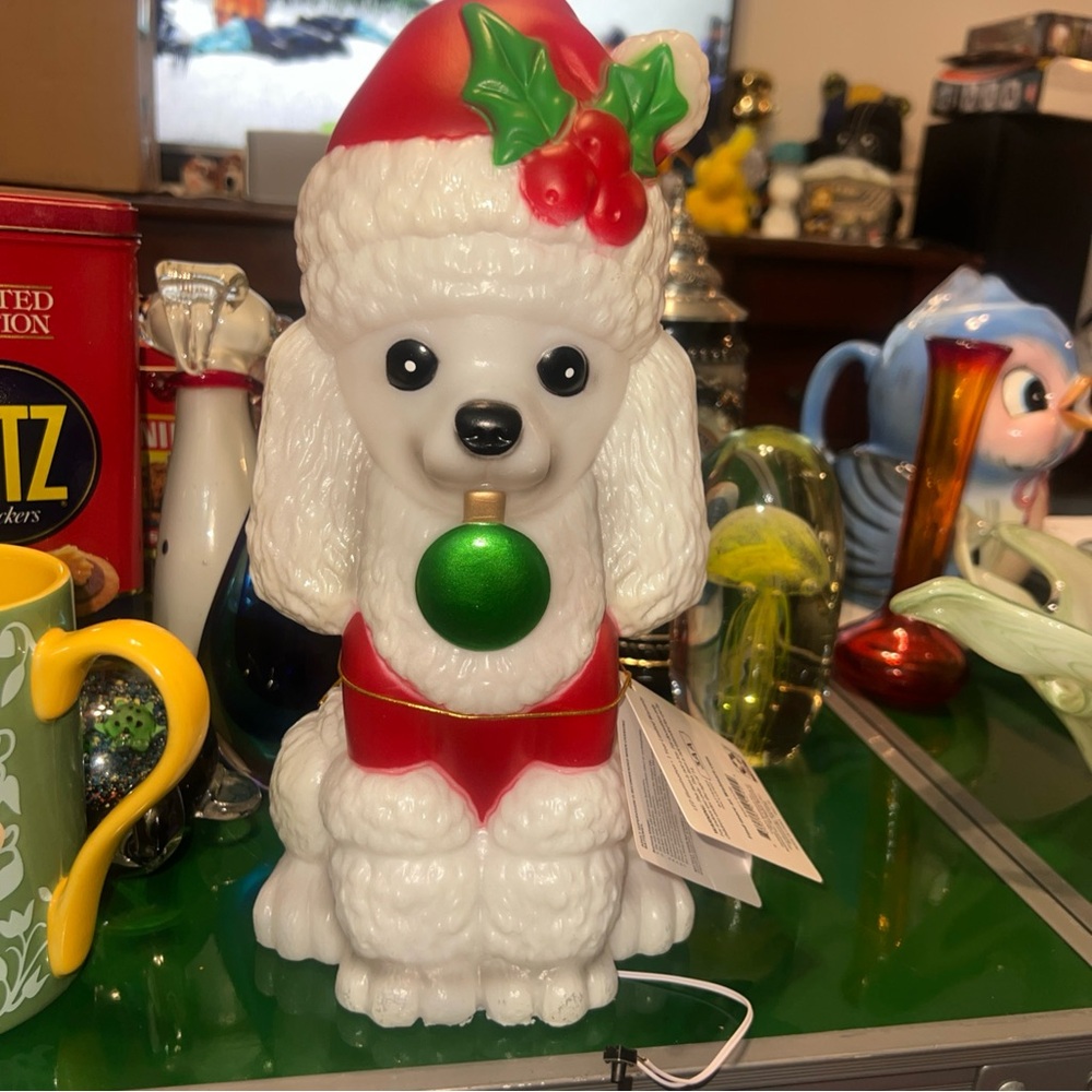 Holiday Time 11 Inch Light Up Tabletop Christmas Blow Mold Poodle Dog NEW